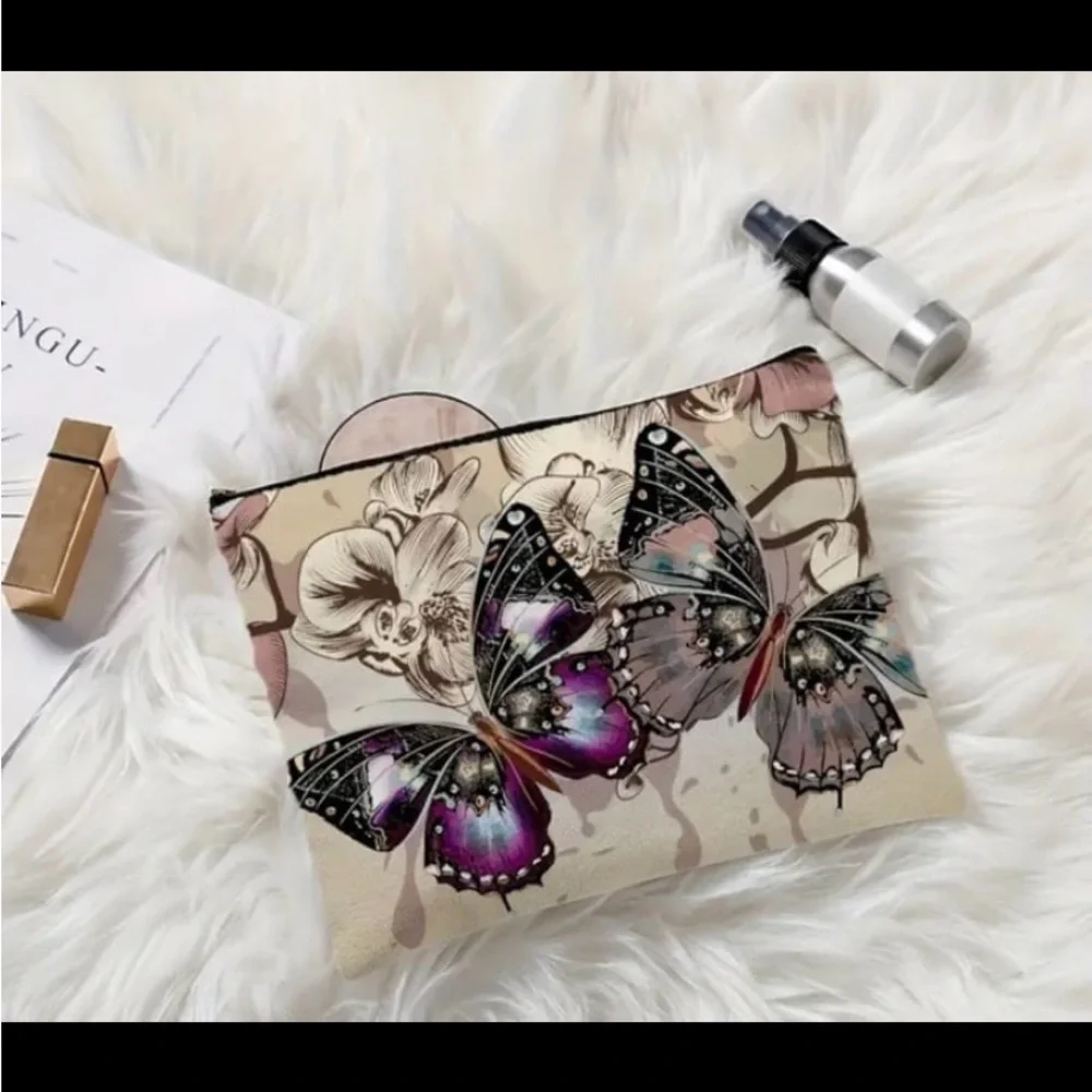 New! Butterflies Pattern Cosmetic Bag Makeup Bag, Zipper Pouch, Lightweight